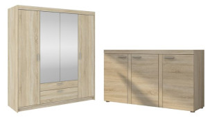 Zestaw Mebli SZAFA 180 cm LUSTRO  + KOMODA 150  RIMO DĄB SONOMA