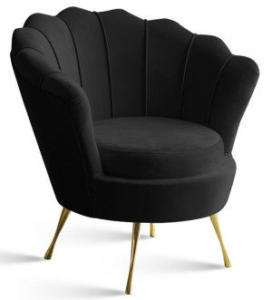 Fotel Muszelka wypoczynkowy Uszak tradycyjny welur złote nogi VENASI