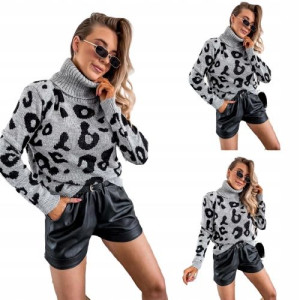 Sweter z golfem damski GOLF W CĘTKI GRAFITOWY