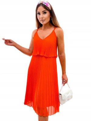 Sukienka Midi Rozkloszowana na Ramiączkach-Orange