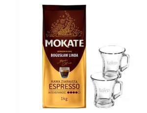 Kawa ziarnista Mokate Espresso 1 kg + szklanki