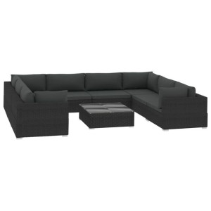 9-cz. zestaw mebli do ogrodu, poduszki, rattan PE, czarny