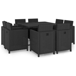 9-cz. zestaw mebli ogrodowych z poduszkami, rattan PE, czarny
