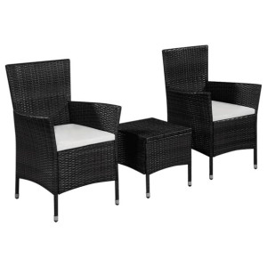 3-cz. zestaw mebli bistro, rattan PE, czarny