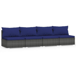 4-osobowa sofa ogrodowa z poduszkami, szary rattan PE