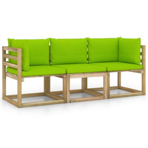 Ogrodowa sofa 3-os. z jasnozielonymi poduszkami