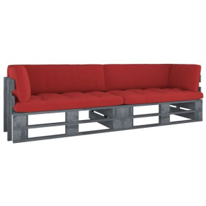 Sofa 2-osobowa z palet, z poduszkami, szara, drewno sosnowe