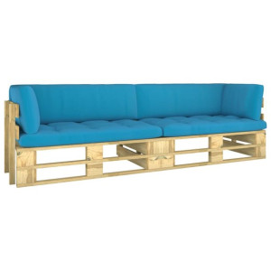 Sofa 2-os. z palet, z poduszkami, impregnowane drewno sosnowe