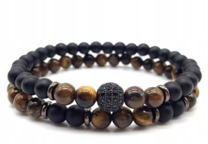 Bransoletka Męska Zestaw 2w1 Kamień Tiger Eye Agat