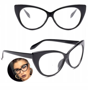 Czarne damskie modne zerówki kocie Okulary CAT