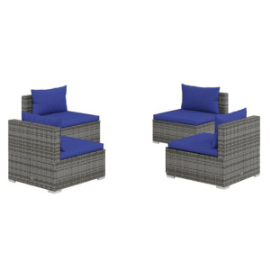 4-cz. zestaw wypoczynkowy do ogrodu, poduszki, rattan PE, szary