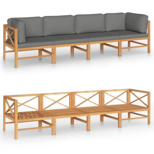 4-os. sofa ogrodowa z szarymi poduszkami, lite drewno tekowe