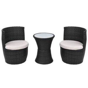3-cz. zestaw mebli bistro z poduszkami, rattan PE, czarny