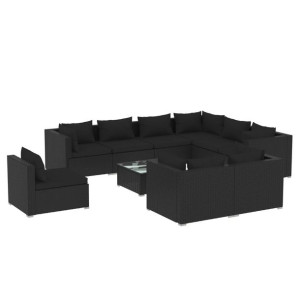 10-cz. zestaw mebli do ogrodu, poduszki, rattan PE, czarny