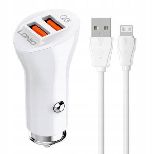 LDNIO Ładowarka Samochodowa 2USB Kabel Lightning
