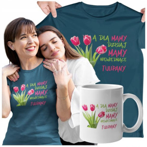 Koszulka Na Dzień Mamy Z Kubkiem Motyw Kwiatowy