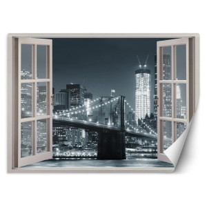 fototapeta, okno - nowy jork most brookliński czarno-biały - 210x150