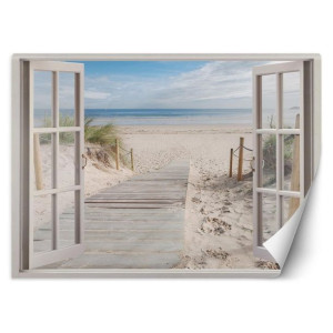 fototapeta, okno - widok na plażę - 140x100