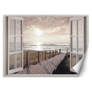 fototapeta, okno - pomost na plażę - 140x100