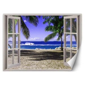 fototapeta, okno z widokiem na tropikalną plażę - 280x200