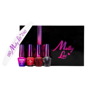 Zestaw do manicure klasycznego Molly Lac: baza + top + lakier czerwień + ol