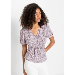 Bonprix Liliowa Bluzka W Kwiaty 32-34 927842