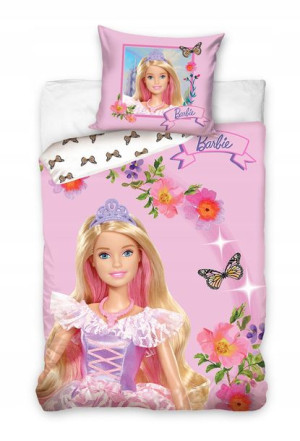 Pościel BARBIE PRINCES RÓŻ GLITTER 140x200 bawełna