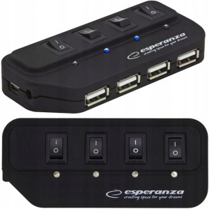 Huba Usb 2.0 4 Porty Rozgałęziacz + Wyłączniki Led