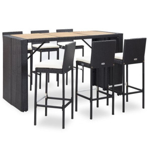 7-cz. zestaw mebli barowych z poduszkami, rattan PE, czarny