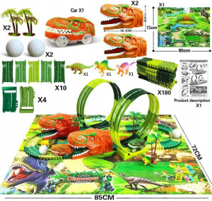 Tor Samochodowy Wyścigowy Dinozaury Duży 206 el