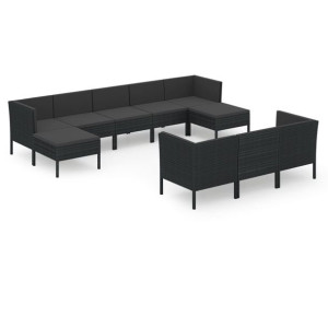 10-cz. zestaw mebli do ogrodu, poduszki, rattan PE, czarny