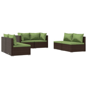 6-cz. zestaw wypoczynkowy do ogrodu, poduszki, rattan PE, brąz