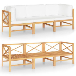 3-os. sofa ogrodowa z kremowymi poduszkami, lite drewno tekowe