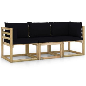 Ogrodowa sofa 3-os. z czarnymi poduszkami