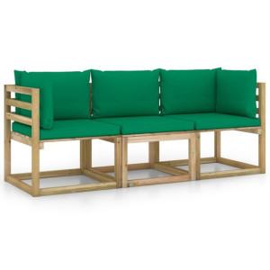 Ogrodowa sofa 3-os. z zielonymi poduszkami