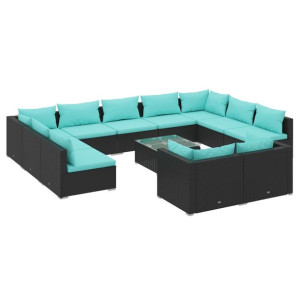 12-cz. zestaw mebli do ogrodu, z poduszkami, rattan PE, czarny