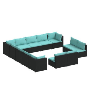 13-cz. zestaw mebli do ogrodu, poduszki, czarny rattan PE