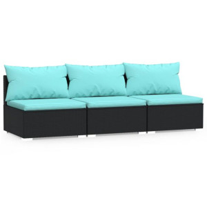 3-osobowa sofa ogrodowa z poduszkami, czarny polirattan