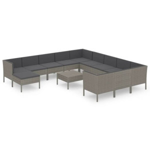 13-cz. zestaw wypoczynkowy do ogrodu, poduszki, szary rattan PE