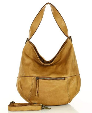 Torebka skórzana z kieszonką hobo bag handmade - MARCO MAZZINI brąz camel