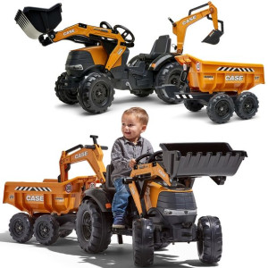 FALK Traktor Case IH Backhoe Pomarańczowy z Przyczepką Ruchoma Łyżka od 3L