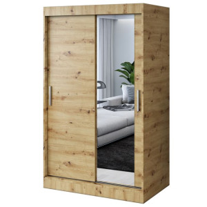 Szafa Przesuwna 120 cm Dąb Artisan Garderoba Lustro HUGO