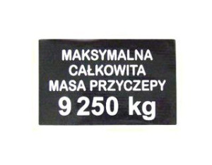 Naklejka maksymalna masa 9250kg