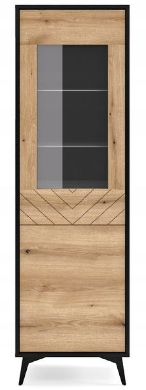 Witryna W54 DIAMO jodełka dąb evoke / czarny nóżki