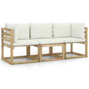 Ogrodowa sofa 3-os. z kremowymi poduszkami