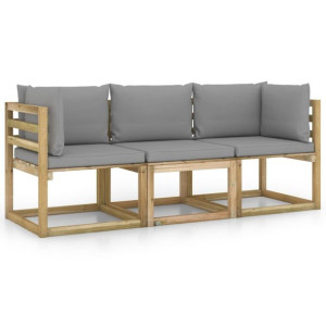 Ogrodowa sofa 3-os. z szarymi poduszkami