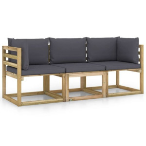 Ogrodowa sofa 3-os. z antracytowymi poduszkami