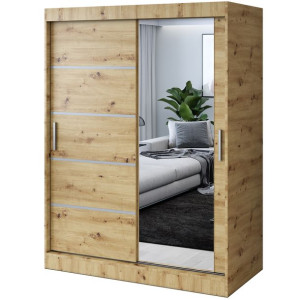 Szafa Przesuwna 150 cm Dąb Artisan Listwy Lustro PEPE