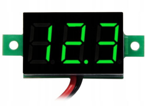 Woltomierz LED 3-30V DC 0,36 2przewody zielony