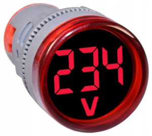 Woltomierz okrągły 22mm 230VAC 100-500V czerwony